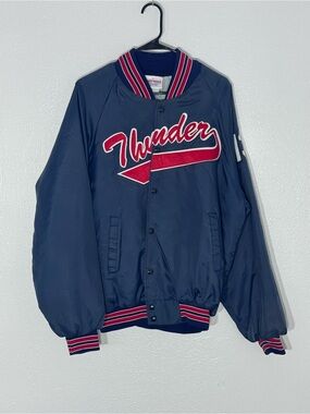 Men's Hartwell Sports Vintage satin snap front Thunder bomber jacket